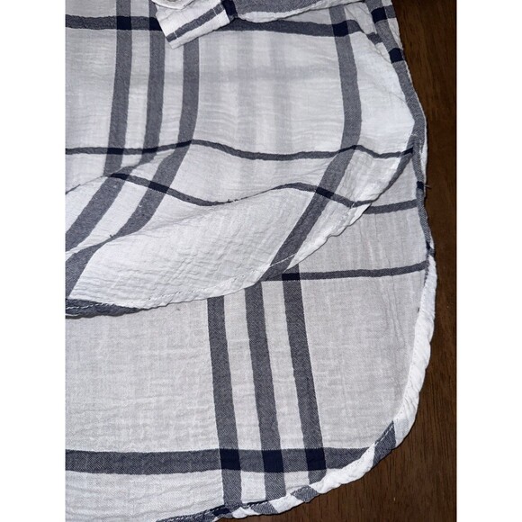 Liverpool Blue White Plaid Split Neck Long Sleeve Lightweight Blouse Size L - Picture 12 of 16